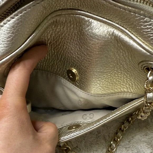 Tory Burch Metallic Gold Leather Thea Chain Crossbody